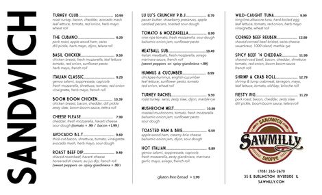 sandwichページ Sandwich Menu | Sawmilly | IL